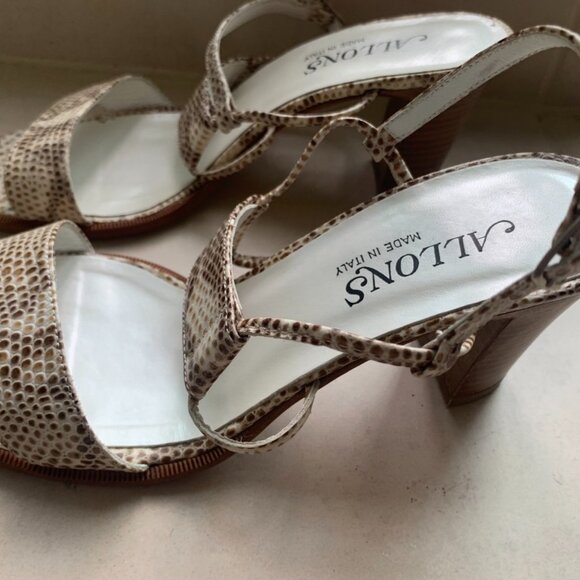 Allons Snakeskin Pattern Leather Sandal With Block Heel Size 6.5 - Picture 3 of 5